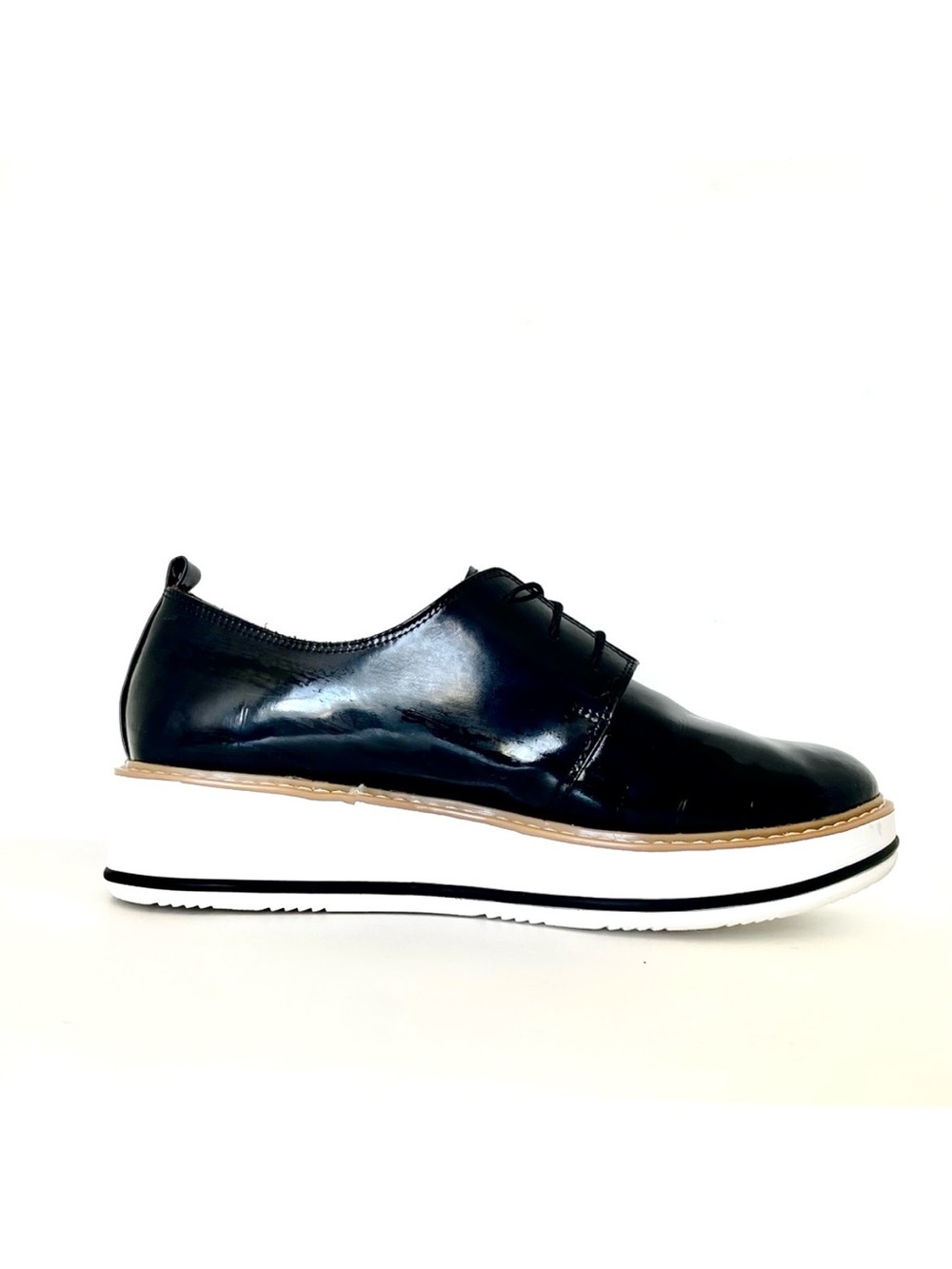 E&M Elio Moore Black Patent Leather Tuxedo Flat Platform Oxfords Shoes Women’s 9